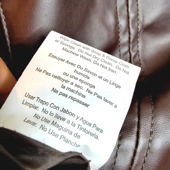 THERAPY women's m faux leather vegan friendly brown asymmetrical zipper jacket - Picture 12 of 12